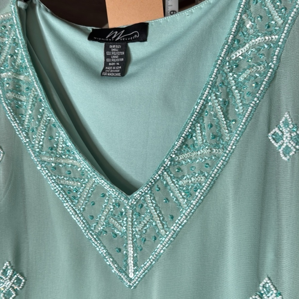 Midnight Velvet Green Beaded Blouse Women’s XL – - Picture 5 of 7